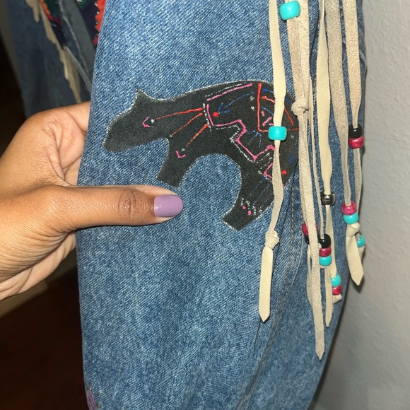 Vintage Fringed Jordache Blue Jean Stitched Jacket - Picture 4 of 12